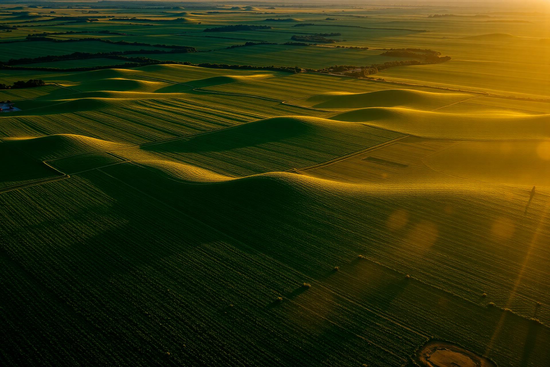 Campos de soja ao entardecer